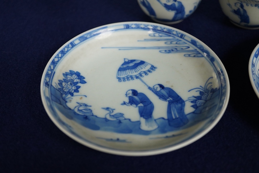 Two Chinese blue and white tea bowls and saucers-11.5cm diameter